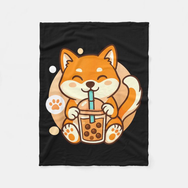 Cute Shiba Inu Dog Bubble Boba Tea Anime Kawaii Ne Fleece Blanket (Front)
