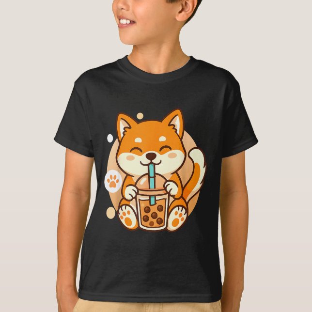 Cute Shiba Inu Dog Bubble Boba Tea Anime Kawaii Ne T-Shirt (Front)