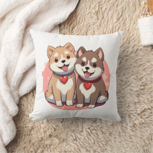 Cute Shiba Inu Dog Couple in Love Cushion