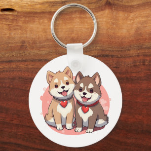 Cute Shiba Inu Dog Couple in Love Key Ring
