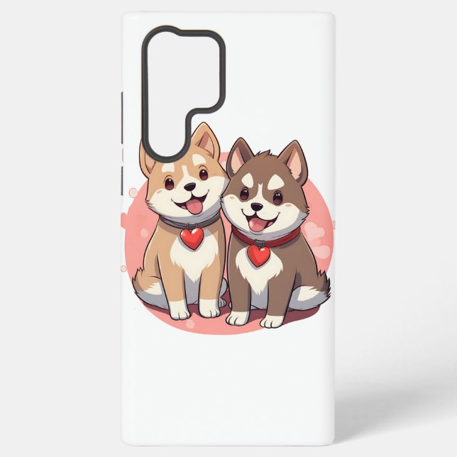 Cute Shiba Inu Dog Couple in Love Samsung Galaxy S22 Ultra Case (Back)