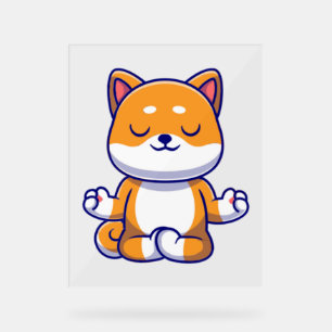 Cute shiba inu dog doing yoga meditation cartoon acrylic sign