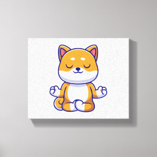 Cute shiba inu dog doing yoga meditation cartoon canvas print