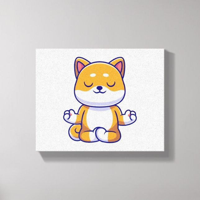 Cute shiba inu dog doing yoga meditation cartoon   canvas print (Front)