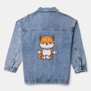 Cute shiba inu dog doing yoga meditation cartoon   denim jacket