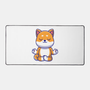 Cute shiba inu dog doing yoga meditation cartoon   desk mat