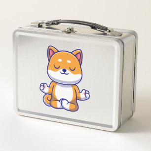 Cute shiba inu dog doing yoga meditation cartoon   metal lunch box