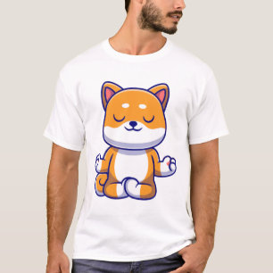 Cute shiba inu dog doing yoga meditation cartoon T-Shirt