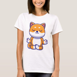 Cute shiba inu dog doing yoga meditation cartoon T-Shirt