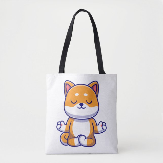 Cute shiba inu dog doing yoga meditation cartoon   tote bag (Front)