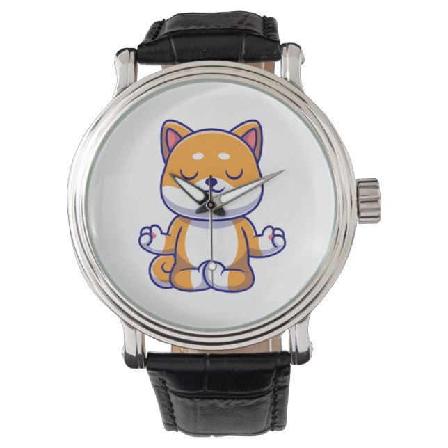 Cute shiba inu dog doing yoga meditation cartoon   watch (Front)