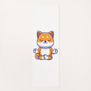 Cute shiba inu dog doing yoga meditation cartoon   yoga mat