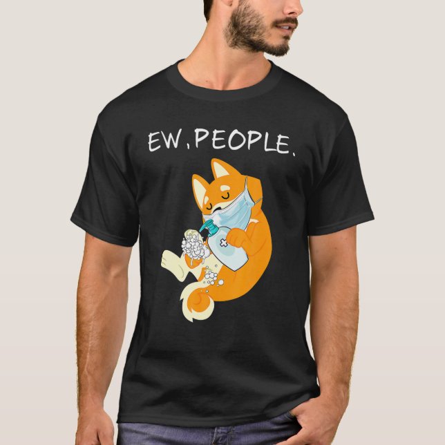 Cute Shiba Inu Dog Ew People Dog Wearing A Face Ma T-Shirt (Front)