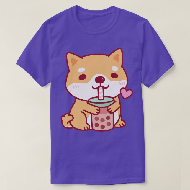 Cute Shiba Inu Dog Loves Bubble Tea T-Shirt (Design Front)