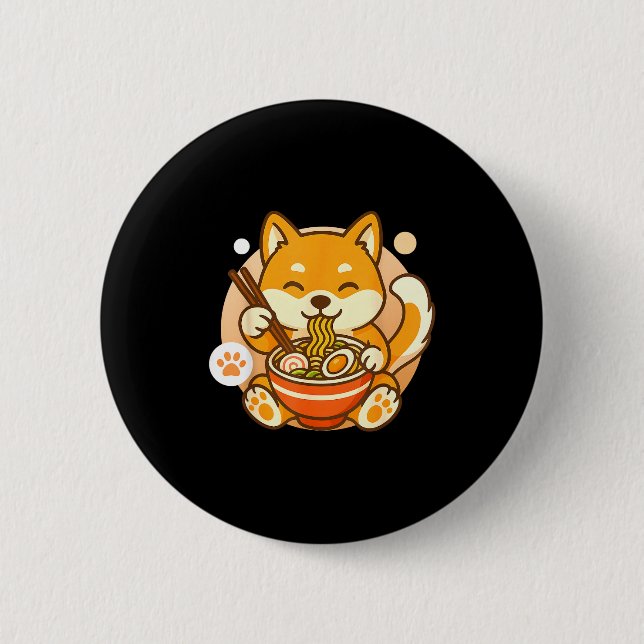 Cute Shiba Inu Dog Ramen Noodles Bowl Anime Kawaii 6 Cm Round Badge (Front)