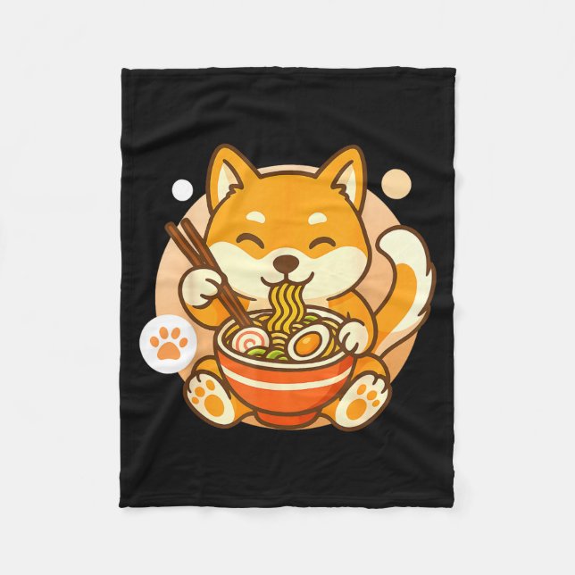Cute Shiba Inu Dog Ramen Noodles Bowl Anime Kawaii Fleece Blanket (Front)