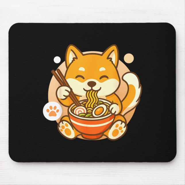 Cute Shiba Inu Dog Ramen Noodles Bowl Anime Kawaii Mouse Pad (Front)