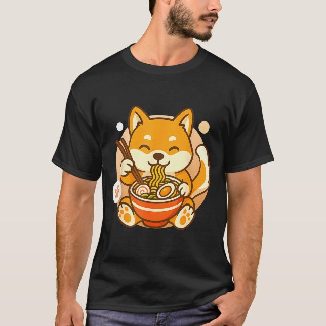 Cute Shiba Inu Dog Ramen Noodles Bowl Anime Kawaii T-Shirt (Front)