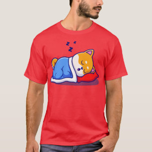 Cute Shiba Inu Dog Sleeping With Pillow And Blanke T-Shirt