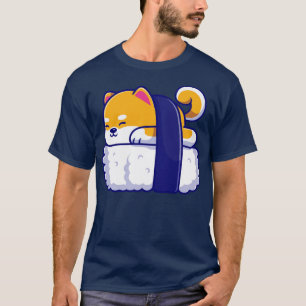 Cute Shiba Inu Dog Sushi Cartoon Illustration T-Shirt