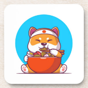Cute Shiba Inu Eating Ramen Noodle Cartoon-23054 Coaster
