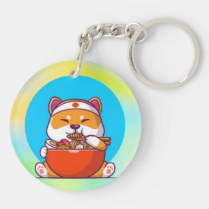 Cute Shiba Inu Eating Ramen Noodle Cartoon-23054 Key Ring