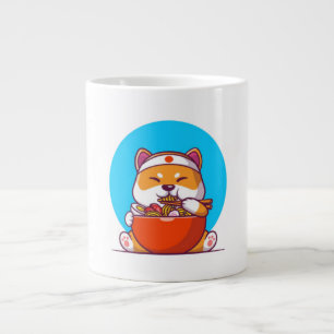 Cute Shiba Inu Eating Ramen Noodle Cartoon-23054 Large Coffee Mug