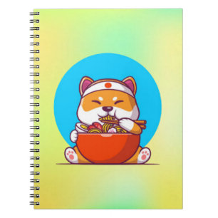 Cute Shiba Inu Eating Ramen Noodle Cartoon-23054 Notebook
