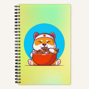 Cute Shiba Inu Eating Ramen Noodle Cartoon-23054 Notebook