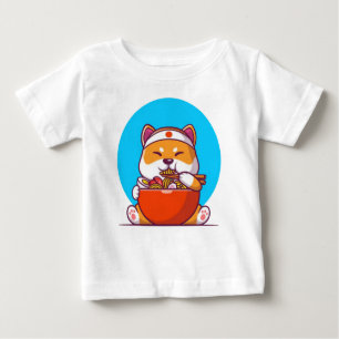 Cute Shiba Inu Eating Ramen Noodle cartoon Baby T-Shirt