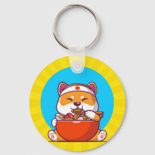 Cute Shiba Inu Eating Ramen Noodle Cartoon Key Ring