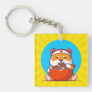 Cute Shiba Inu Eating Ramen Noodle Cartoon Key Ring