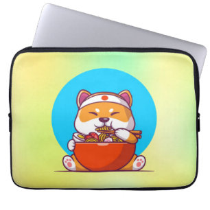 Cute Shiba Inu Eating Ramen Noodle Cartoon Laptop Sleeve
