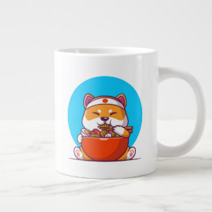 Cute Shiba Inu Eating Ramen Noodle Cartoon Large Coffee Mug