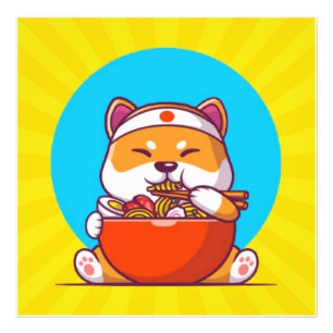 Cute Shiba Inu Eating Ramen Noodle Cartoon Photo Print