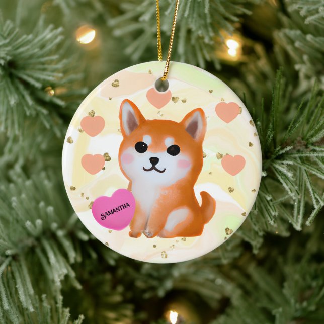 Cute Shiba Inu Hearts | For Dog Lover Ceramic Tree Decoration (Tree)