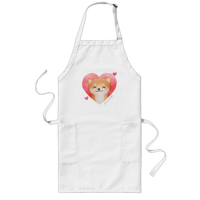 Cute Shiba Inu in a Heart Long Apron (Front)