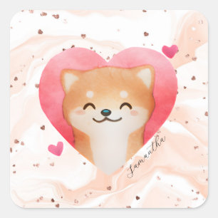 Cute Shiba Inu in a Heart Square Sticker