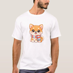 Cute Shiba Inu in Scarf T-Shirt Winter Kawaii