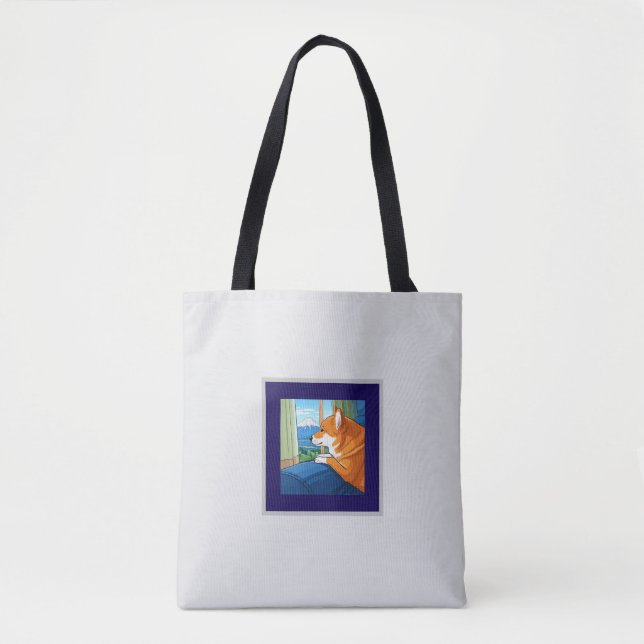 Cute shiba inu looking at Mt. Fuji Tote (Front)