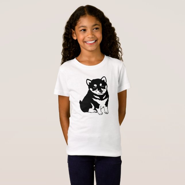 Cute Shiba Inu Puppy Dog Silhouette Girl's T-Shirt (Front Full)