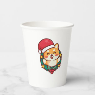 Cute Shiba Inu Smiling with Xmas Hat Active Paper Cups