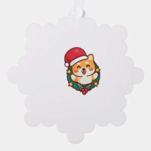 Cute Shiba Inu Smiling with Xmas Hat Active  Tree Decoration Card
