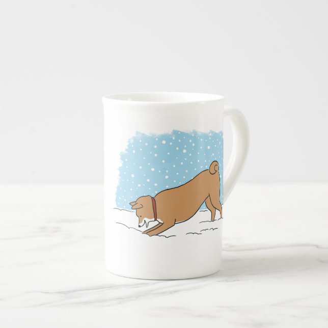Cute Shiba Inu | Snow Dog Holiday Bone China Mug (Front Right)