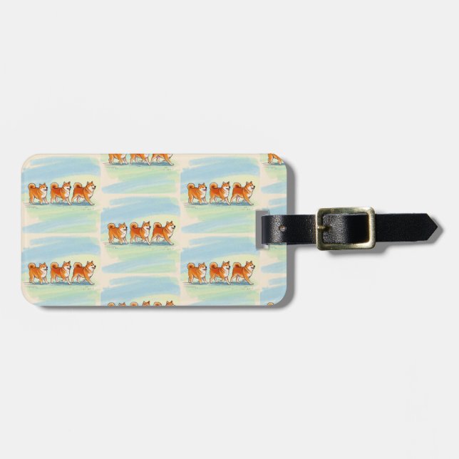 cute shiba inu walking in line luggage tag (Front Horizontal)
