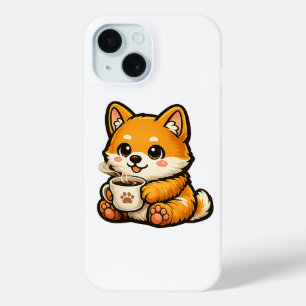 Cute Shiba Inu with Coffee – Cosy Dog Illustration iPhone 15 Case