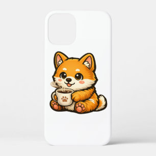 Cute Shiba Inu with Coffee – Cozy Dog Illustration iPhone 12 Mini Case