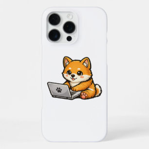 Cute Shiba Inu with Laptop – Cozy Dog Illustration iPhone 16 Pro Max Case