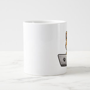 Cute Shiba Inu with Laptop – Cozy Dog Illustration Large Coffee Mug