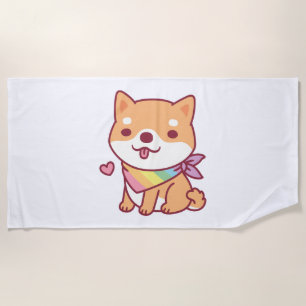 Cute Shiba Inu With Rainbow Pet Bandanna Beach Towel